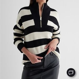 Express Black and Cream Striped Turtleneck Sweater